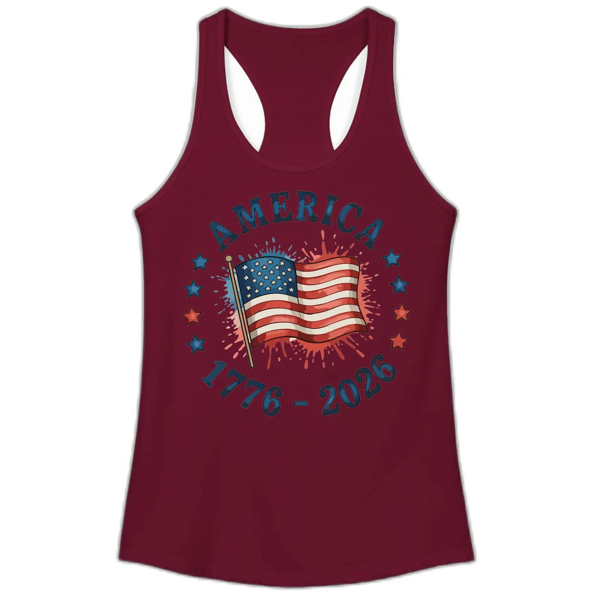 America 250th Anniversary Flag Commemoration Ladies Tank in Solid Cardinal Red