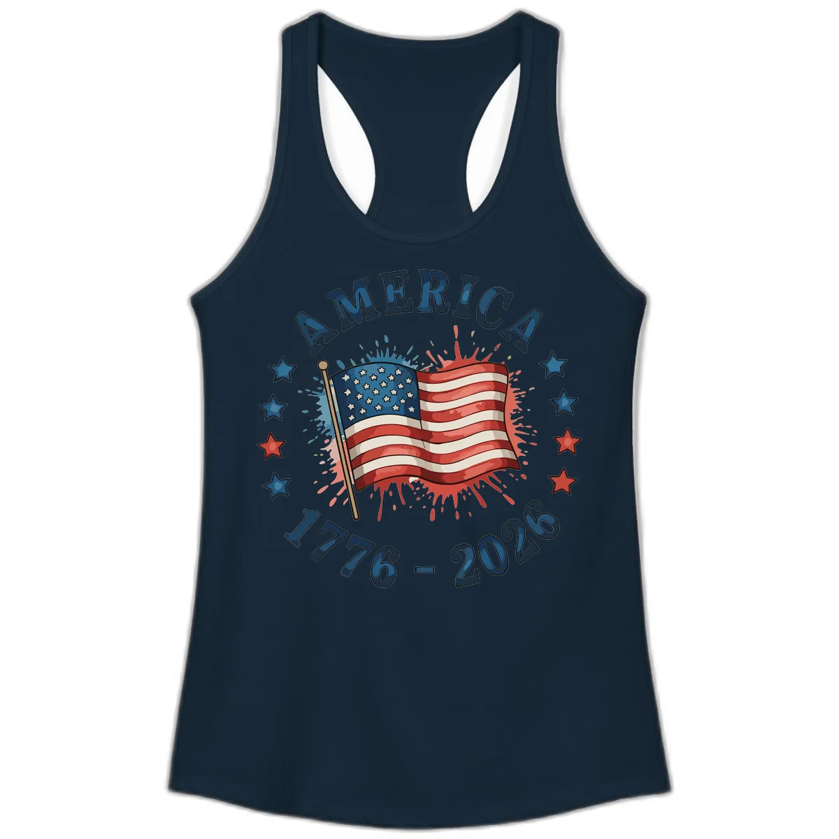 America 250th Anniversary Flag Commemoration Ladies Tank in Solid Midnight Navy