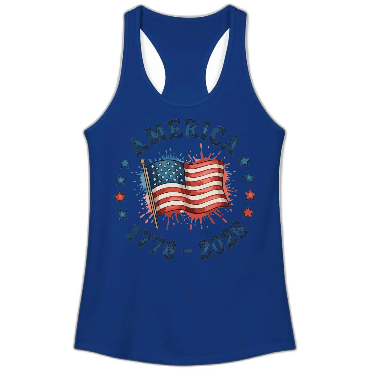 America 250th Anniversary Flag Commemoration Ladies Tank in Solid Royal