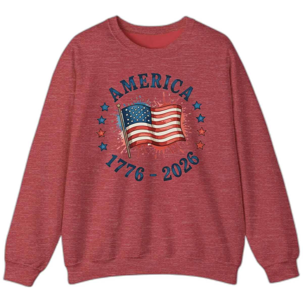 America 250th Anniversary Flag Commemoration Sweatshirt in Heather Scarlet Red
