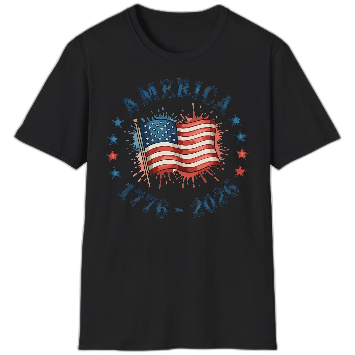 America 250th Anniversary Flag Commemoration T-Shirt in Black