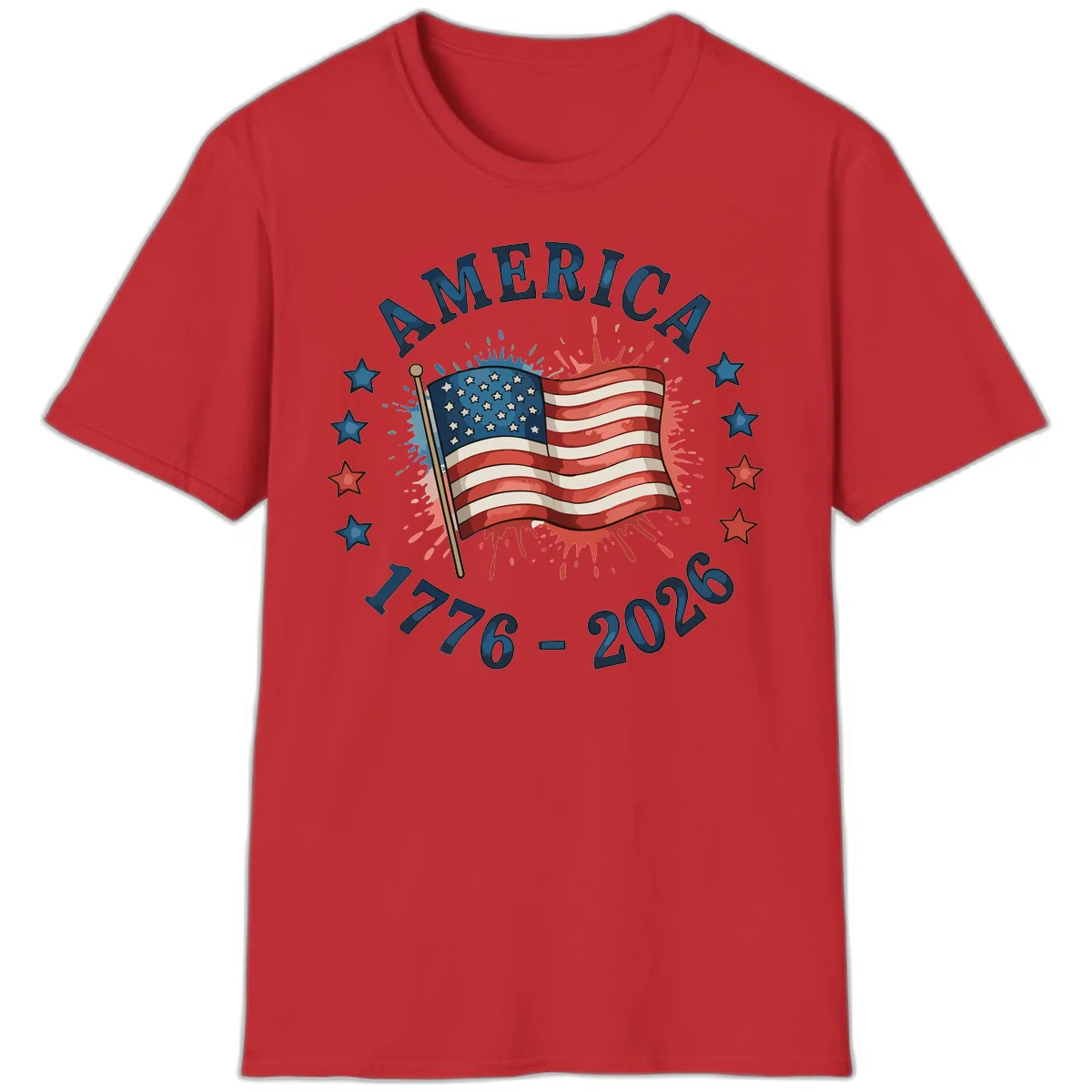 America 250th Anniversary Flag Commemoration T-Shirt in Red