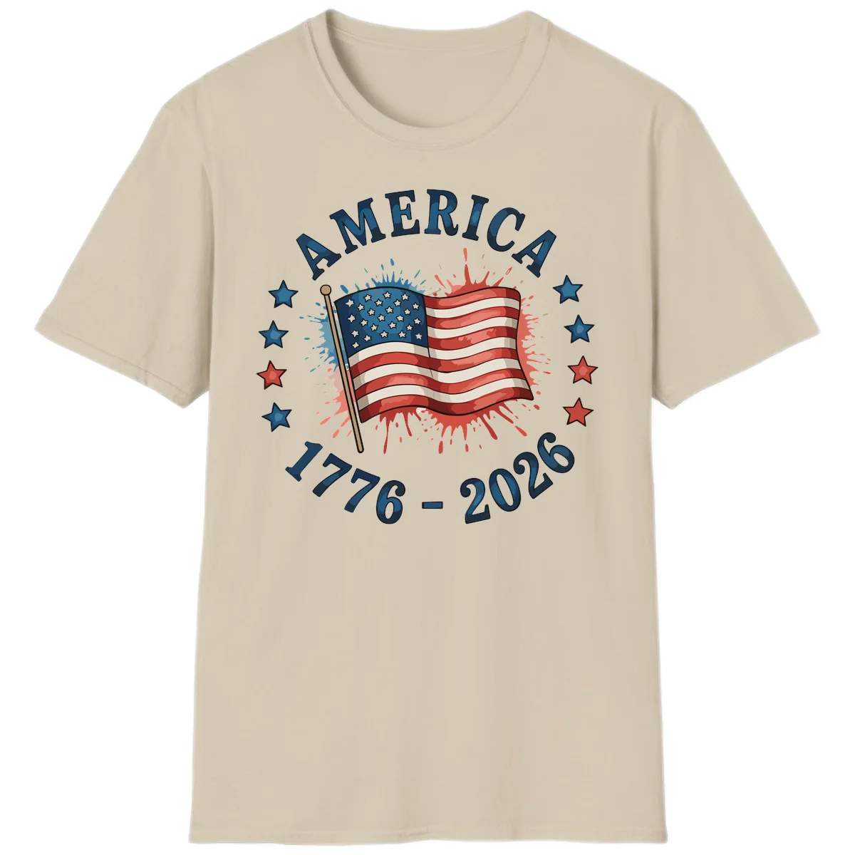 America 250th Anniversary Flag Commemoration T-Shirt in Sand