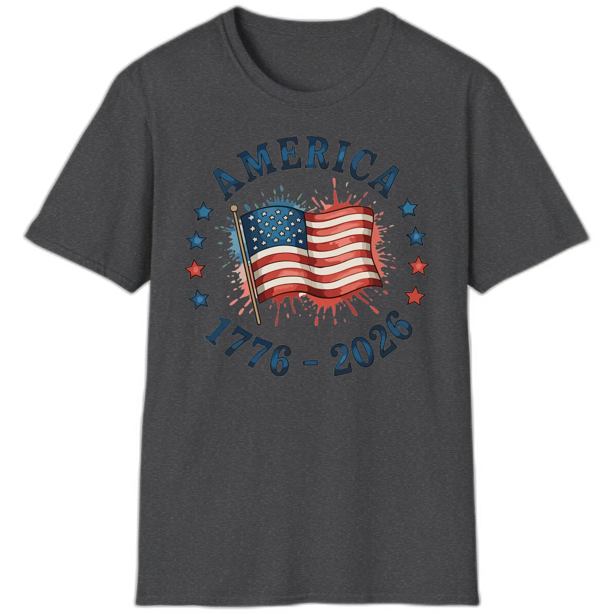 America 250th Anniversary Flag Commemoration T-Shirt in Dark Heather