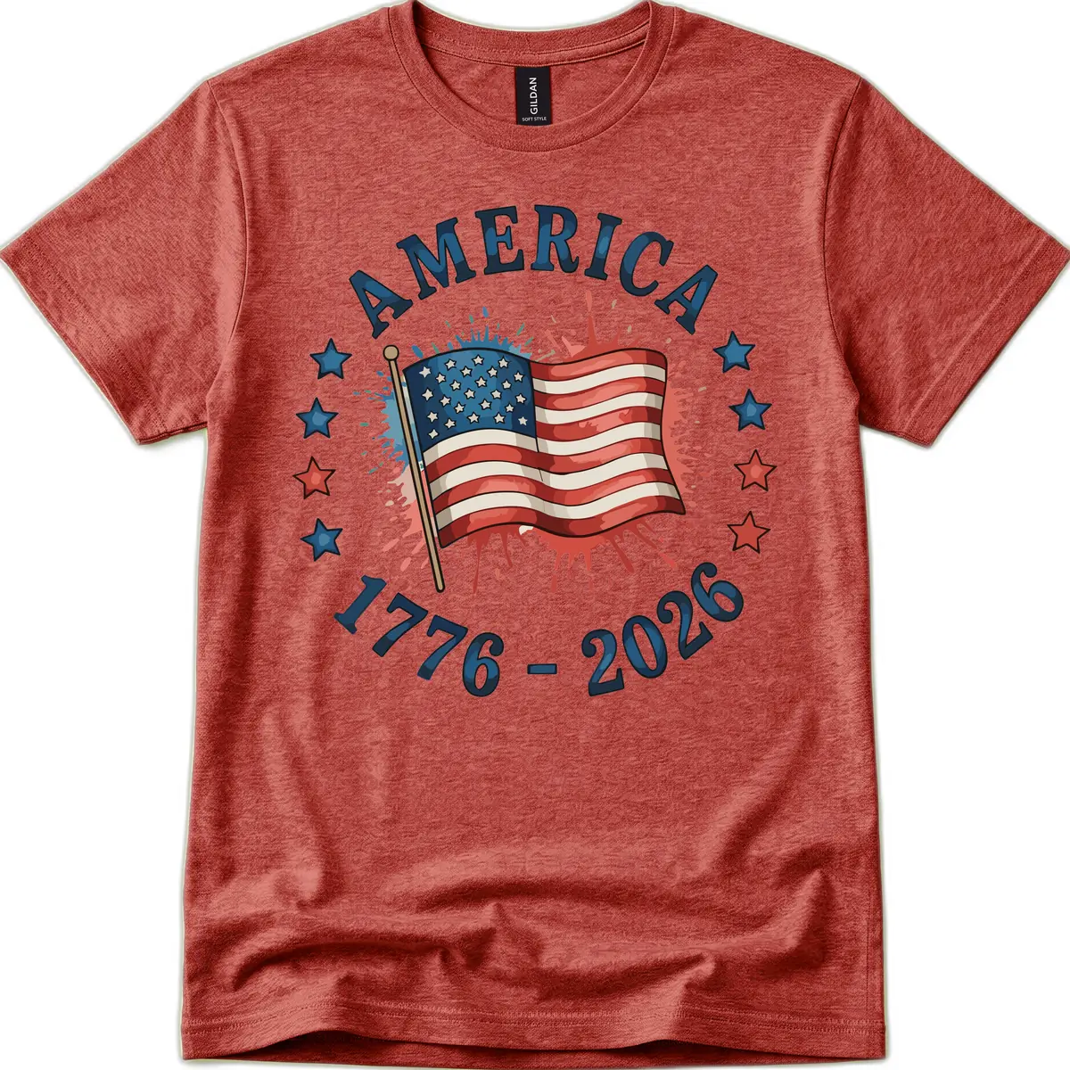 America 250th Anniversary Flag Commemoration T-Shirt in Heather Cardinal