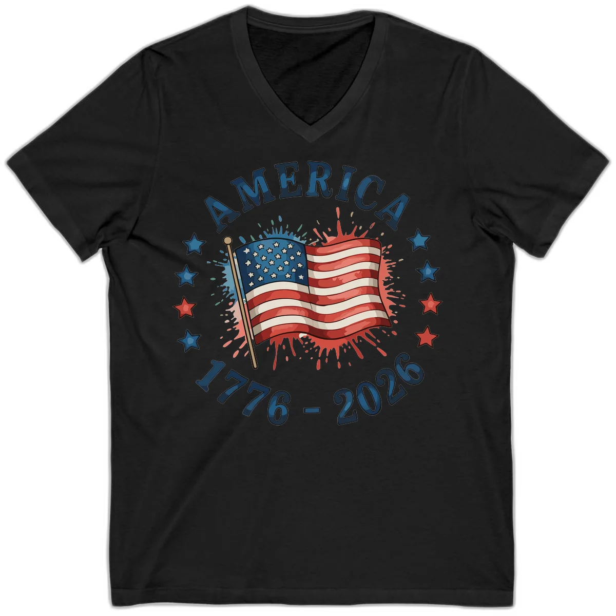 America 250th Anniversary Flag Commemoration V-Neck in Black