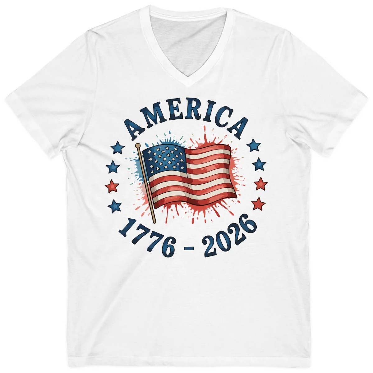 America 250th Anniversary Flag Commemoration V-Neck in White
