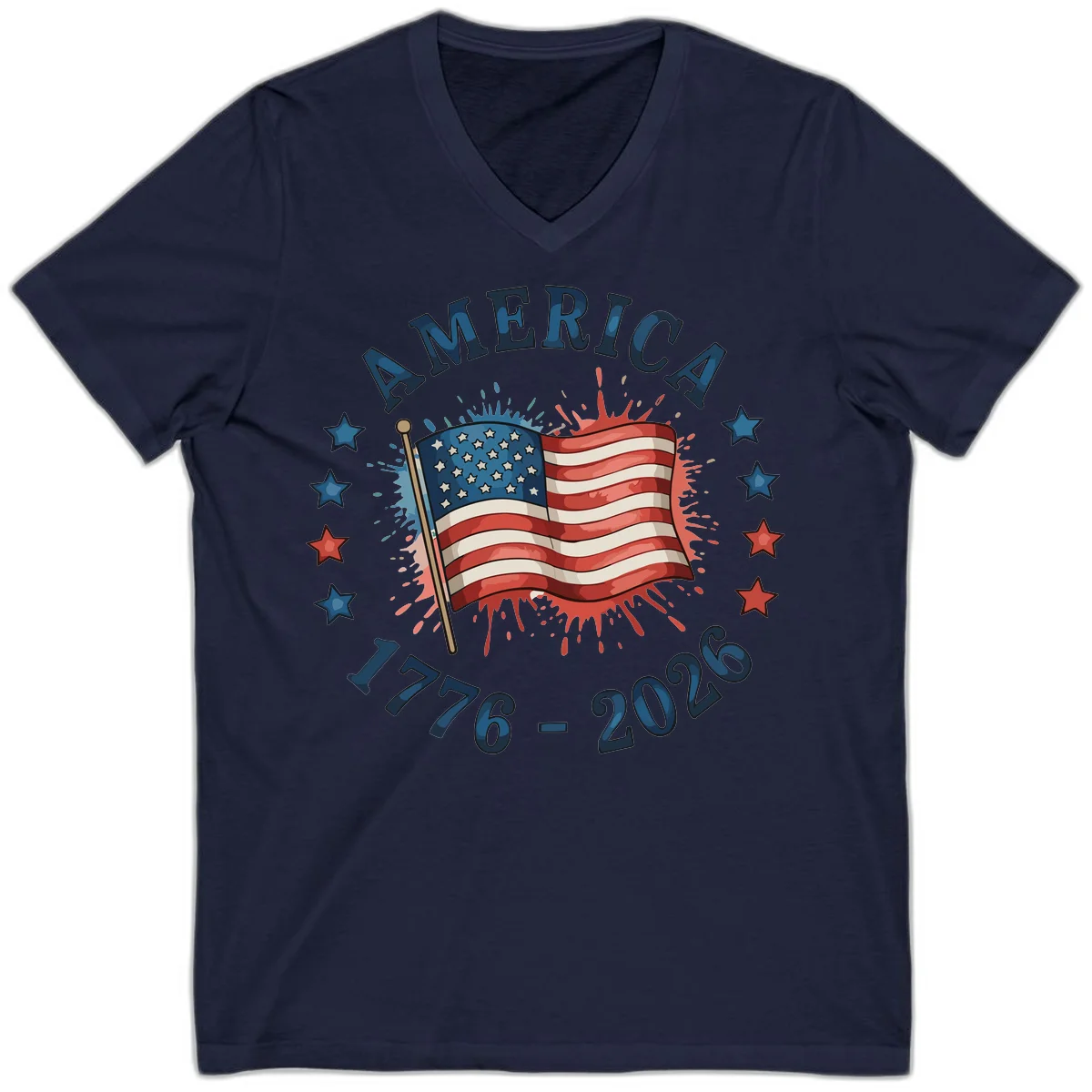 America 250th Anniversary Flag Commemoration V-Neck in Navy
