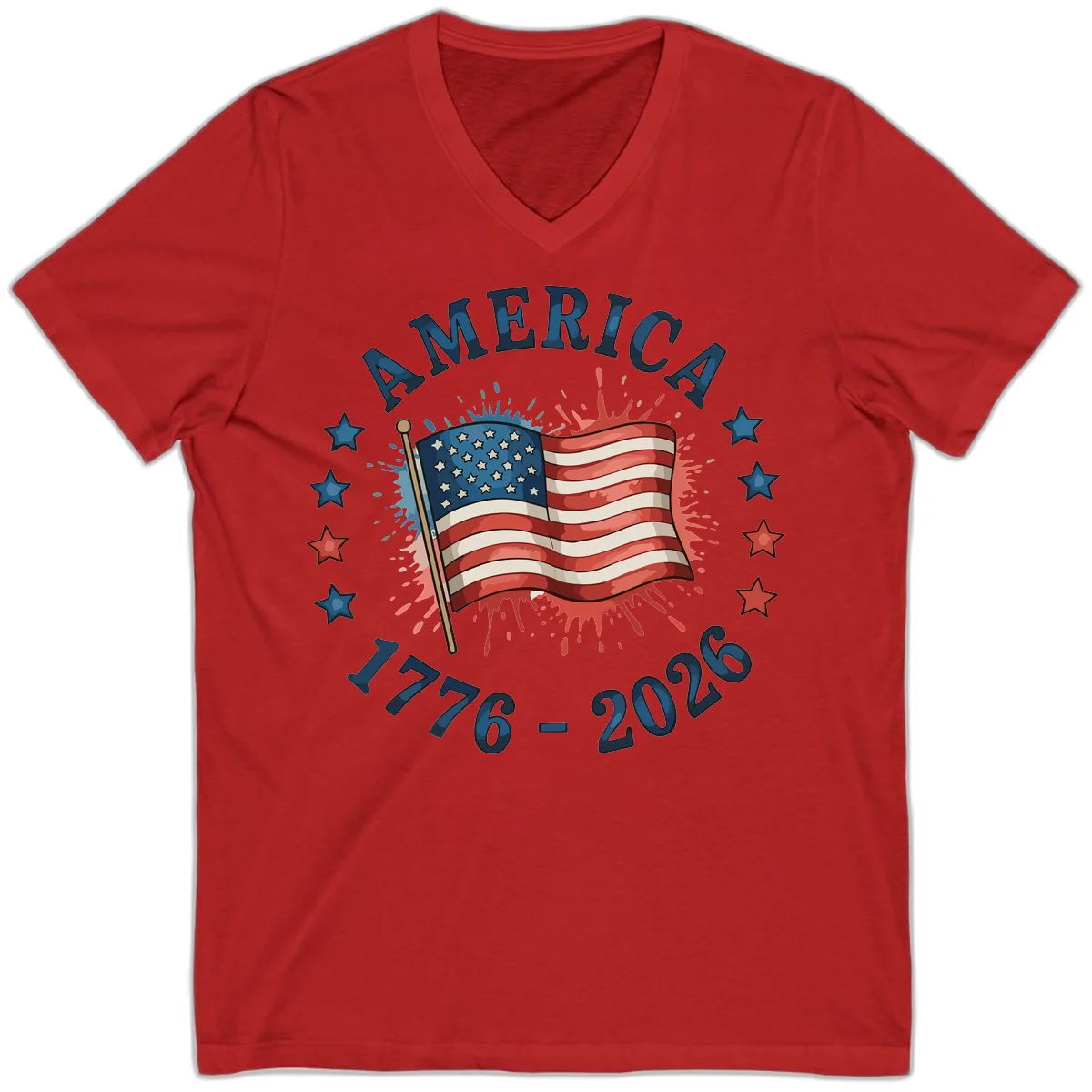 America 250th Anniversary Flag Commemoration V-Neck in Red