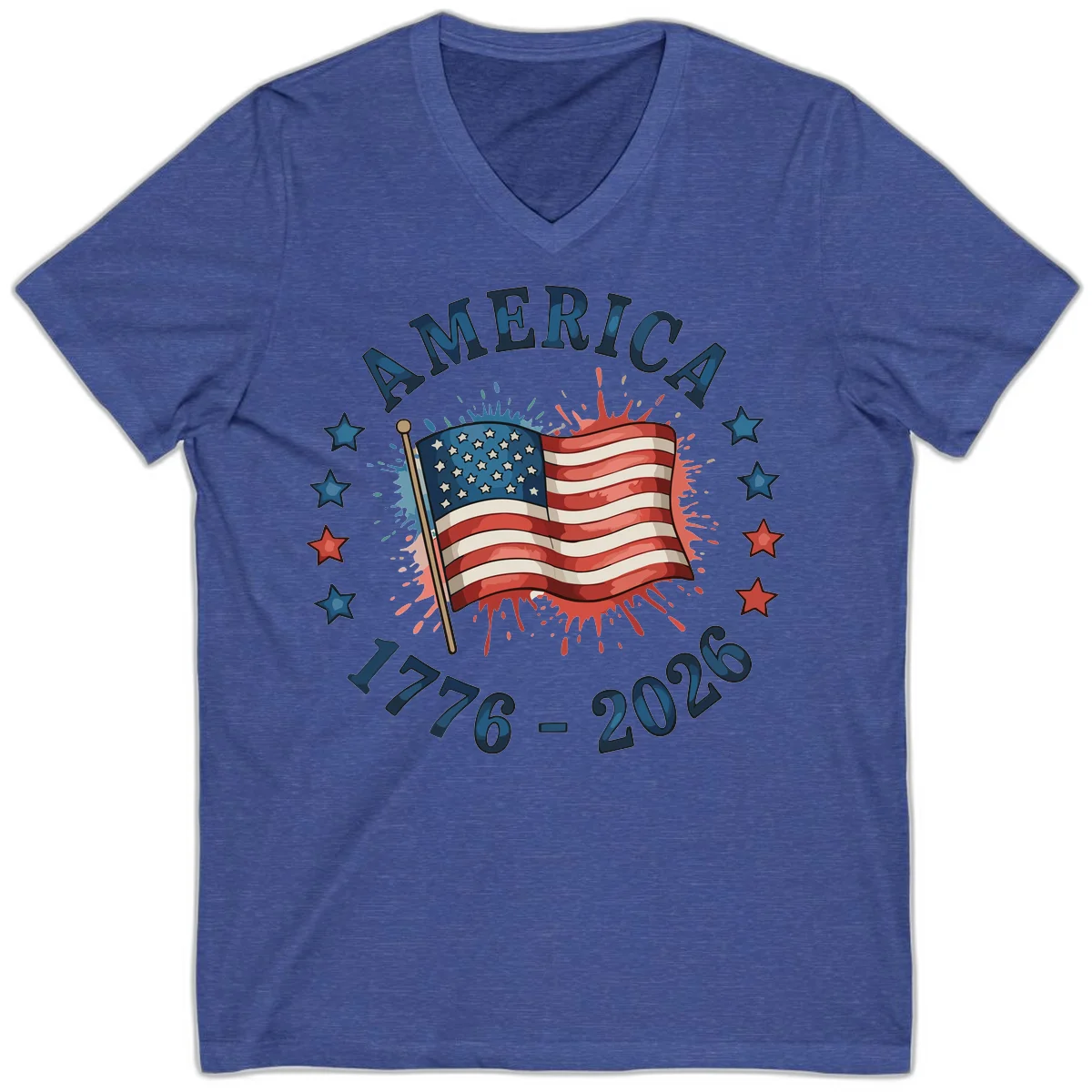America 250th Anniversary Flag Commemoration V-Neck in Heather True Royal