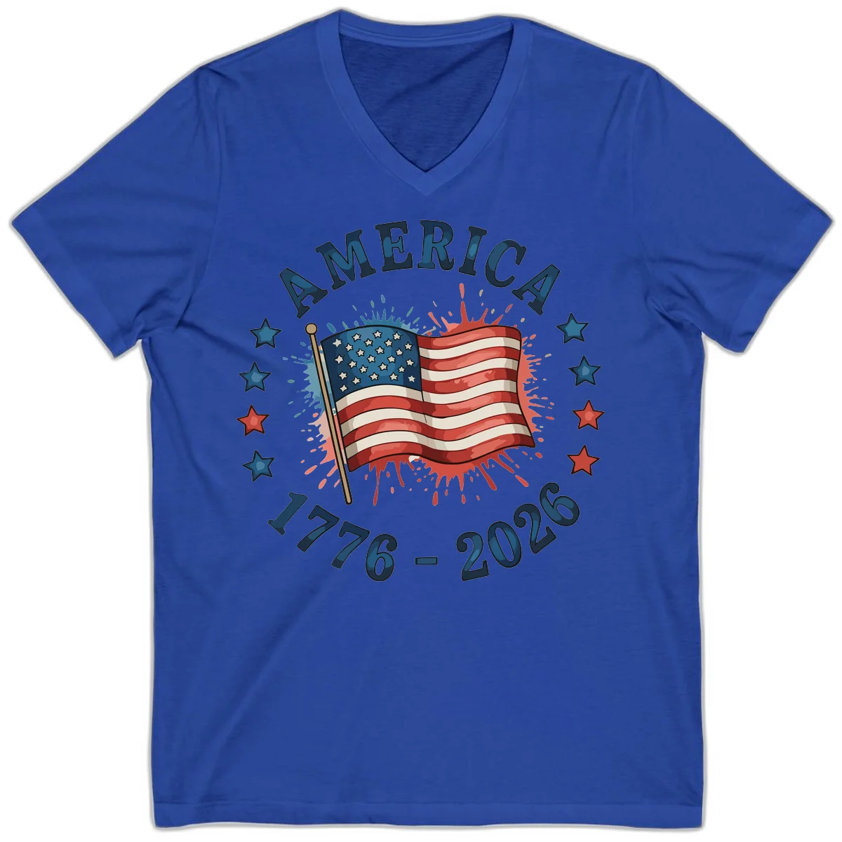 America 250th Anniversary Flag Commemoration V-Neck in True Royal