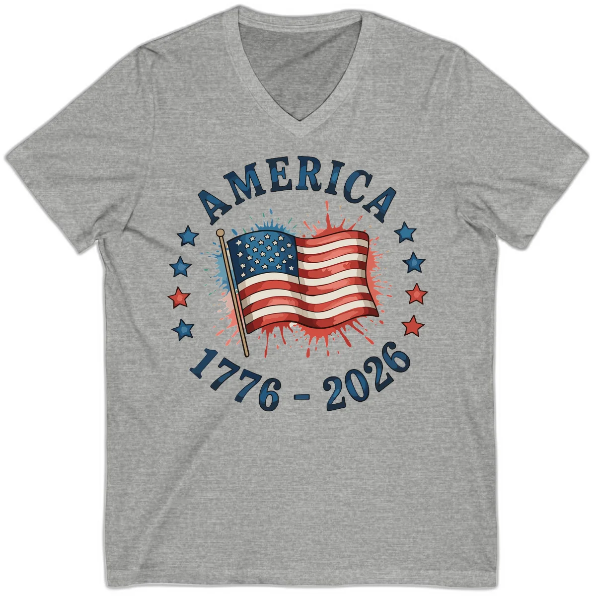 America 250th Anniversary Flag Commemoration V-Neck in Athletic Heather