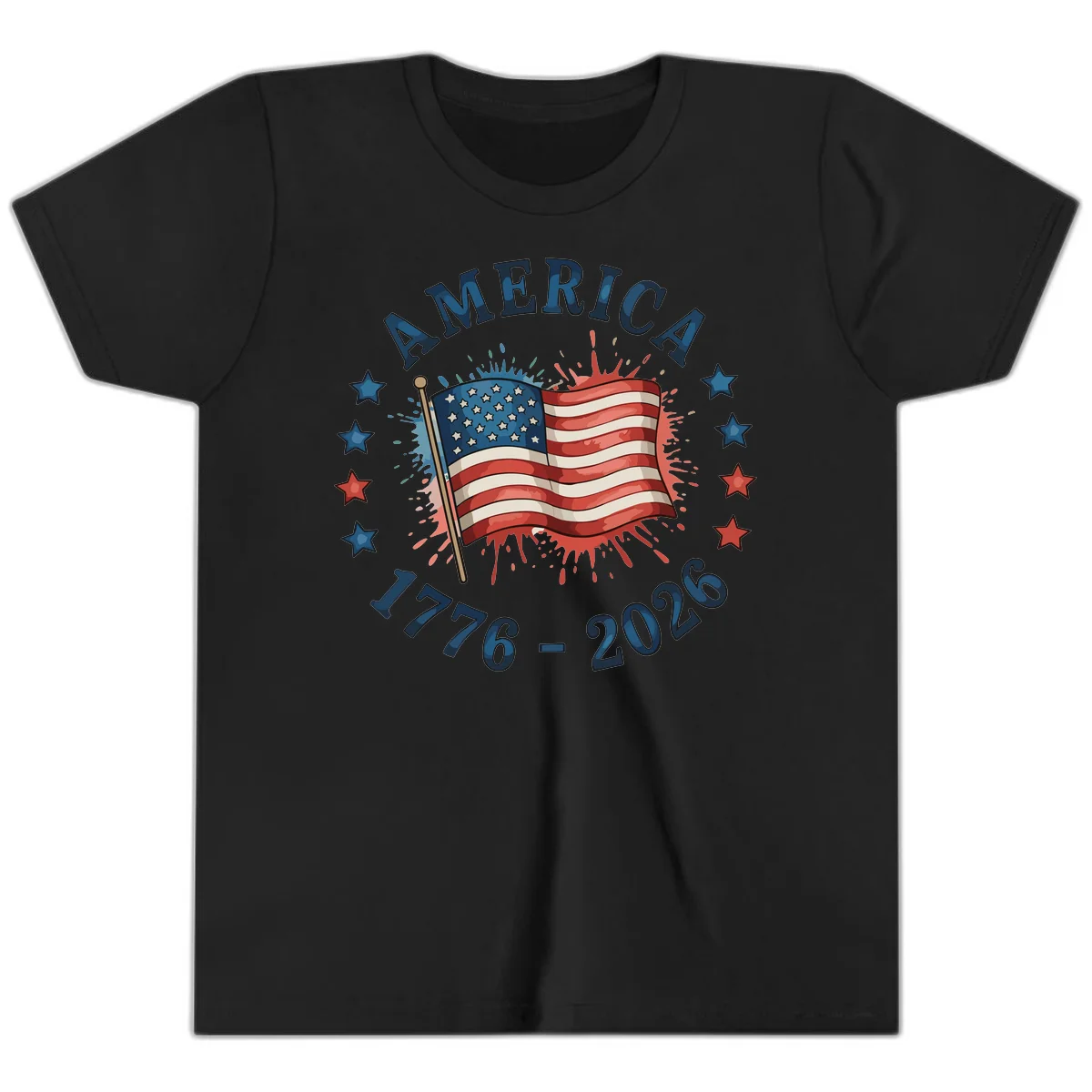 America 250th Anniversary Flag Commemoration Youth T-Shirt in Black