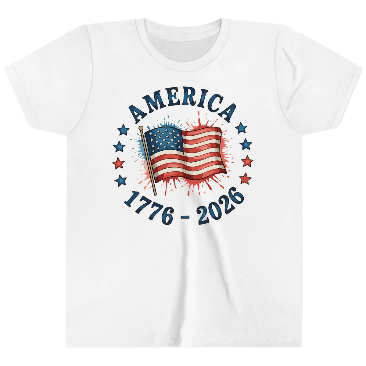 America 250th Anniversary Flag Commemoration Youth T-Shirt in White
