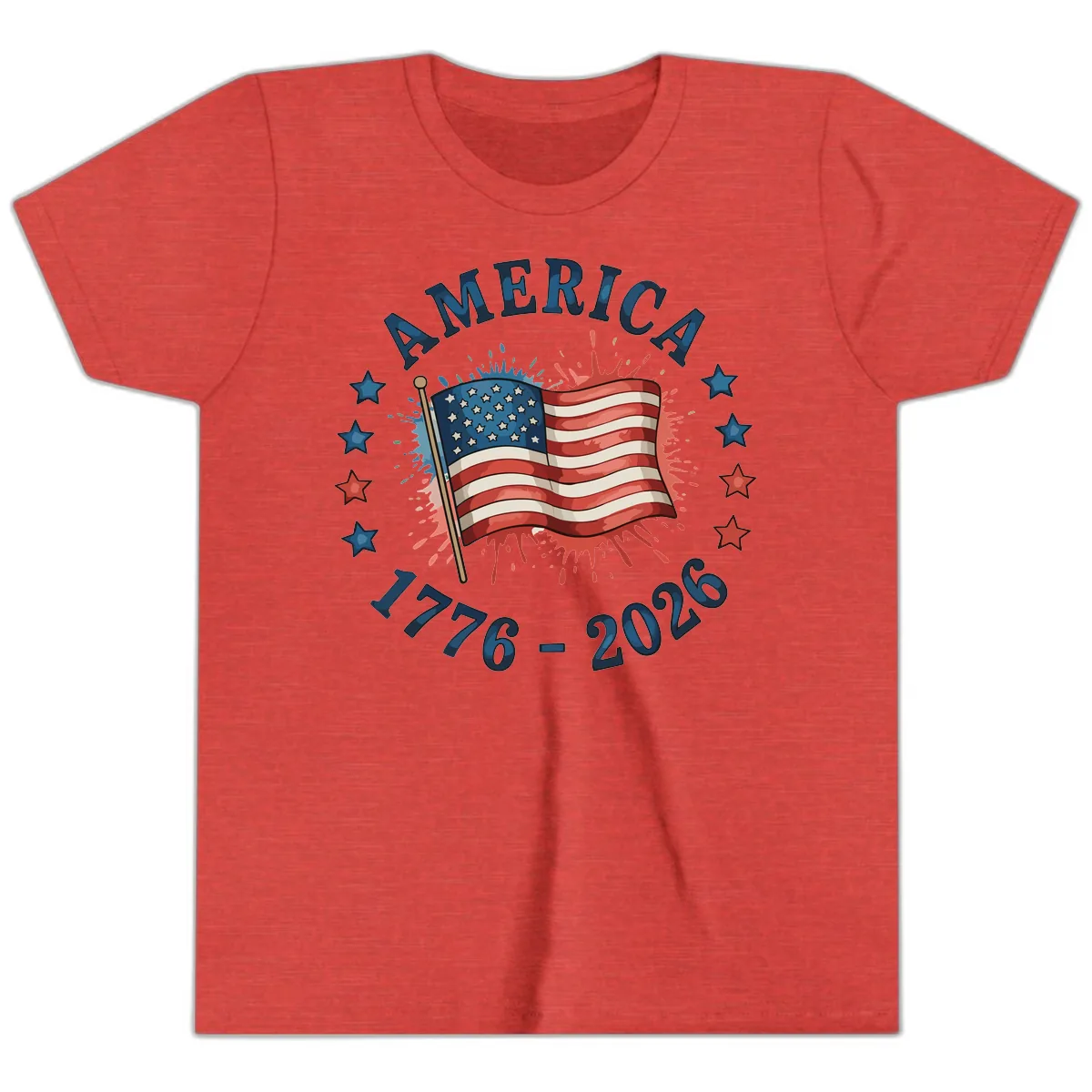America 250th Anniversary Flag Commemoration Youth T-Shirt in Heather Red