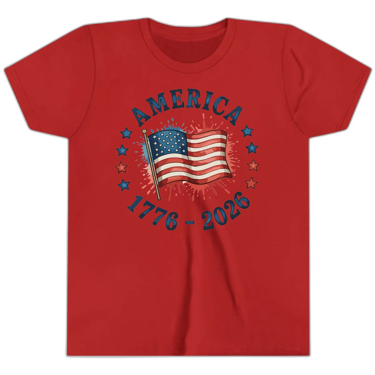America 250th Anniversary Flag Commemoration Youth T-Shirt in Red