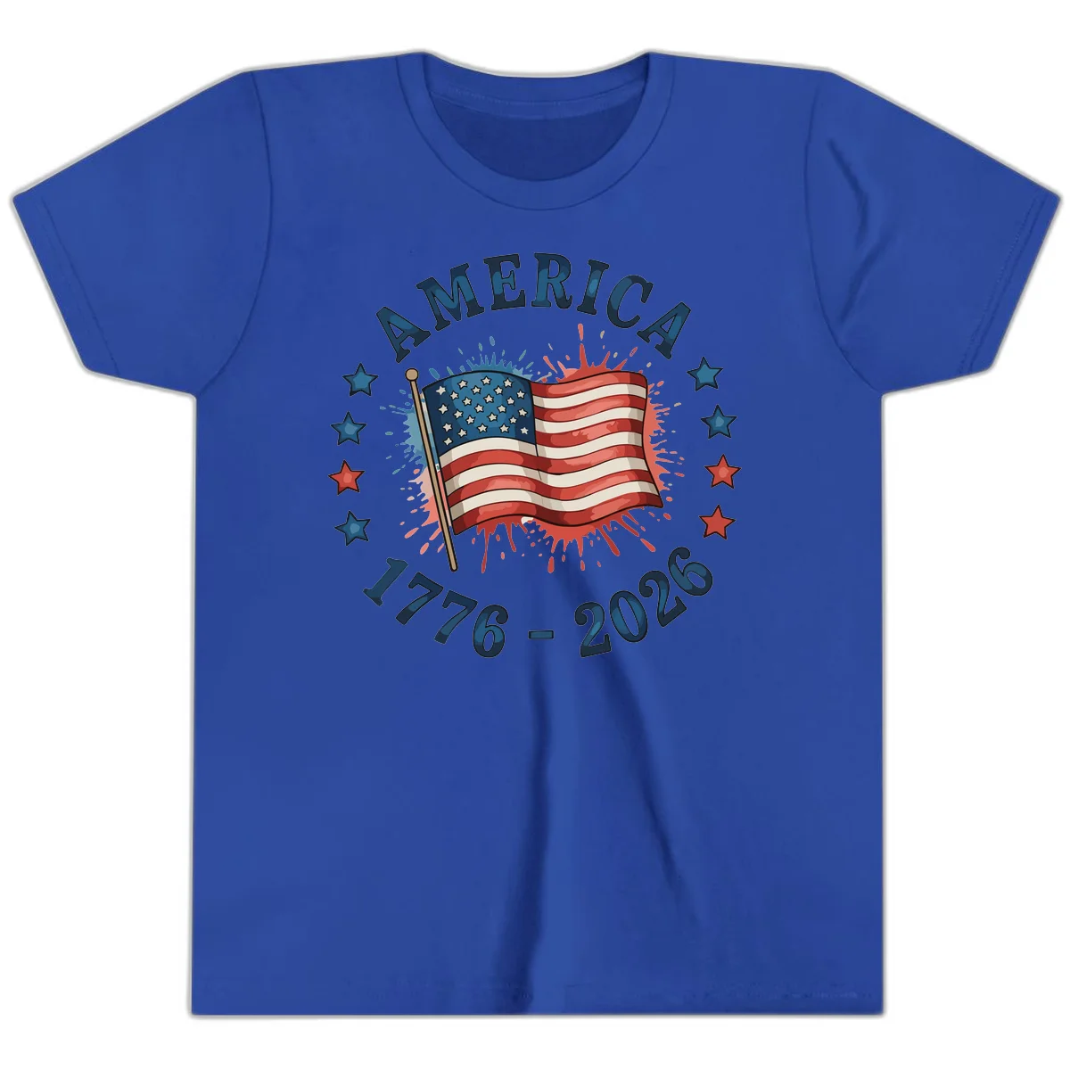 America 250th Anniversary Flag Commemoration Youth T-Shirt in True Royal