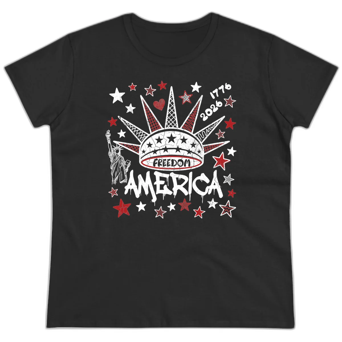 America's 250th Freedom Celebration Est 1776 2026 Ladies Tee in Black