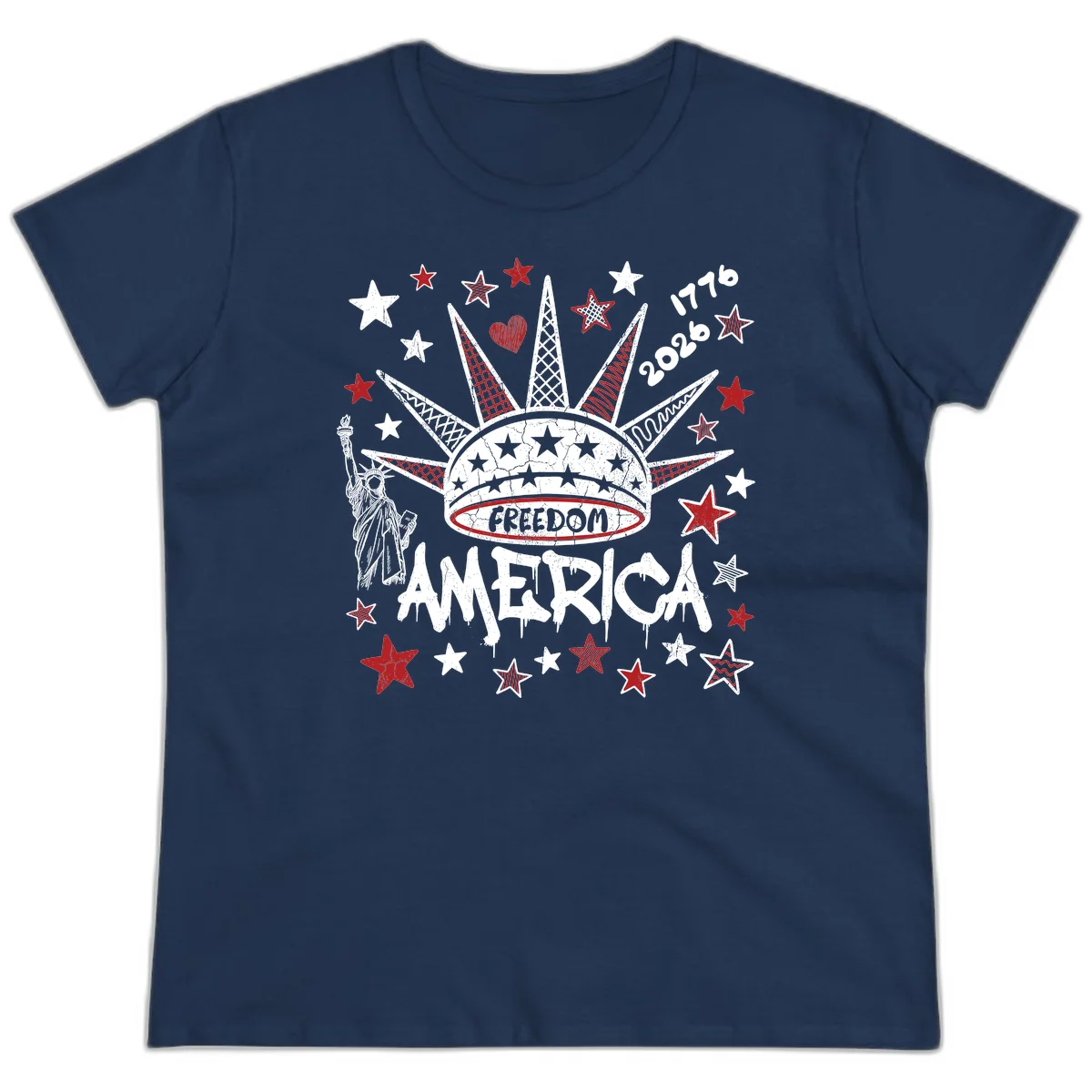America's 250th Freedom Celebration Est 1776 2026 Ladies Tee in Navy