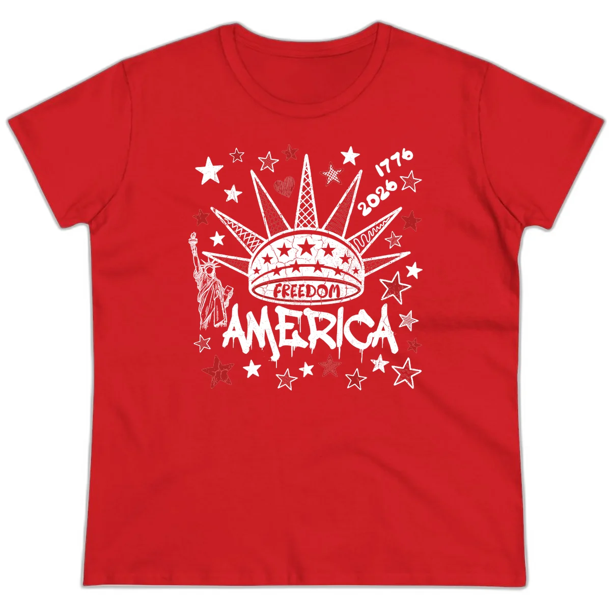 America's 250th Freedom Celebration Est 1776 2026 Ladies Tee in Red