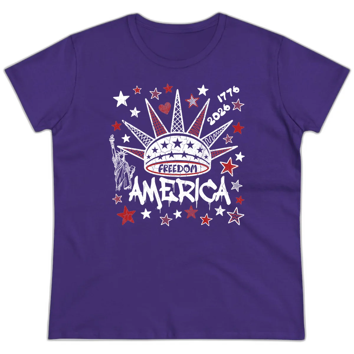 America's 250th Freedom Celebration Est 1776 2026 Ladies Tee in Purple
