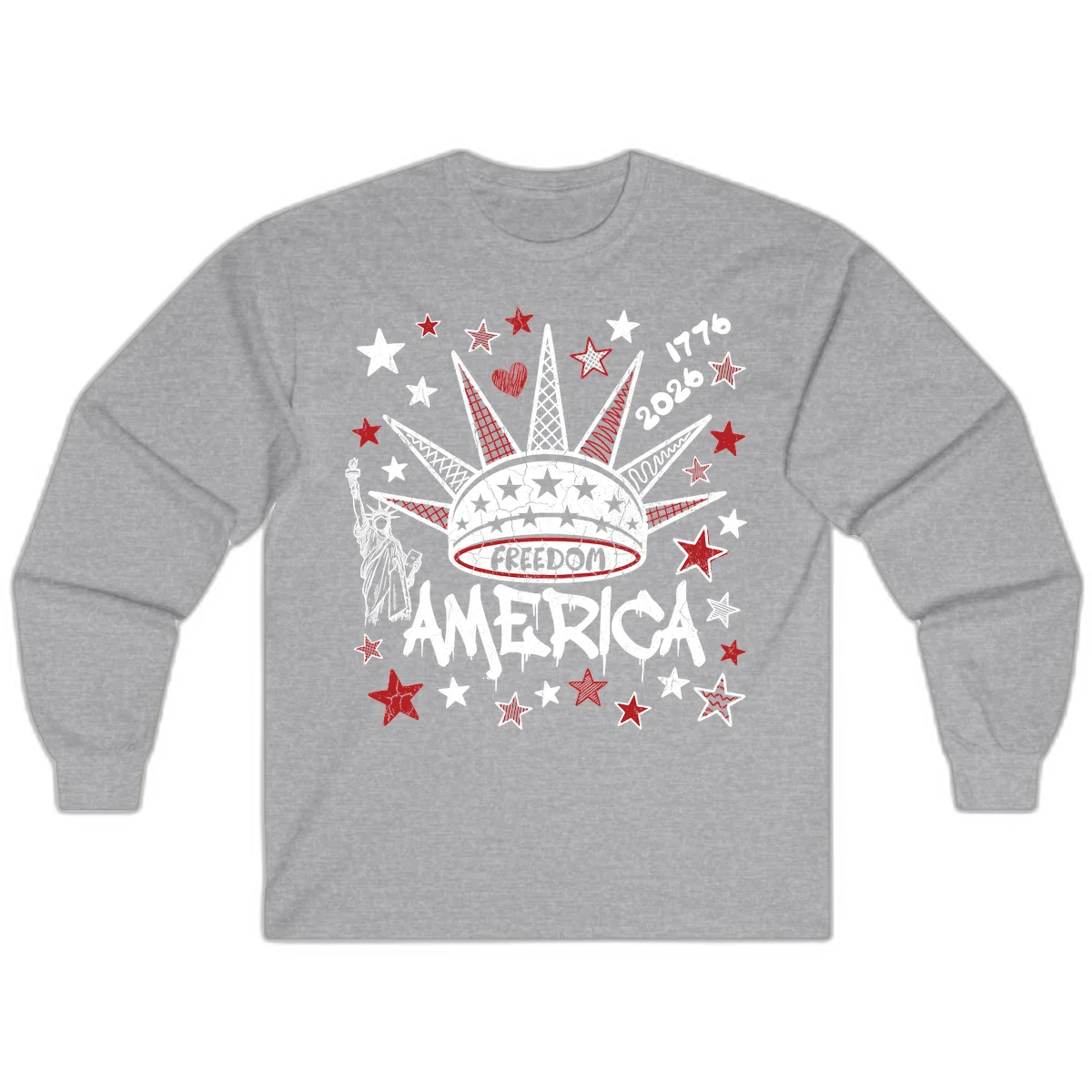 America's 250th Freedom Celebration Est 1776 2026 Long Sleeve in Sport Grey