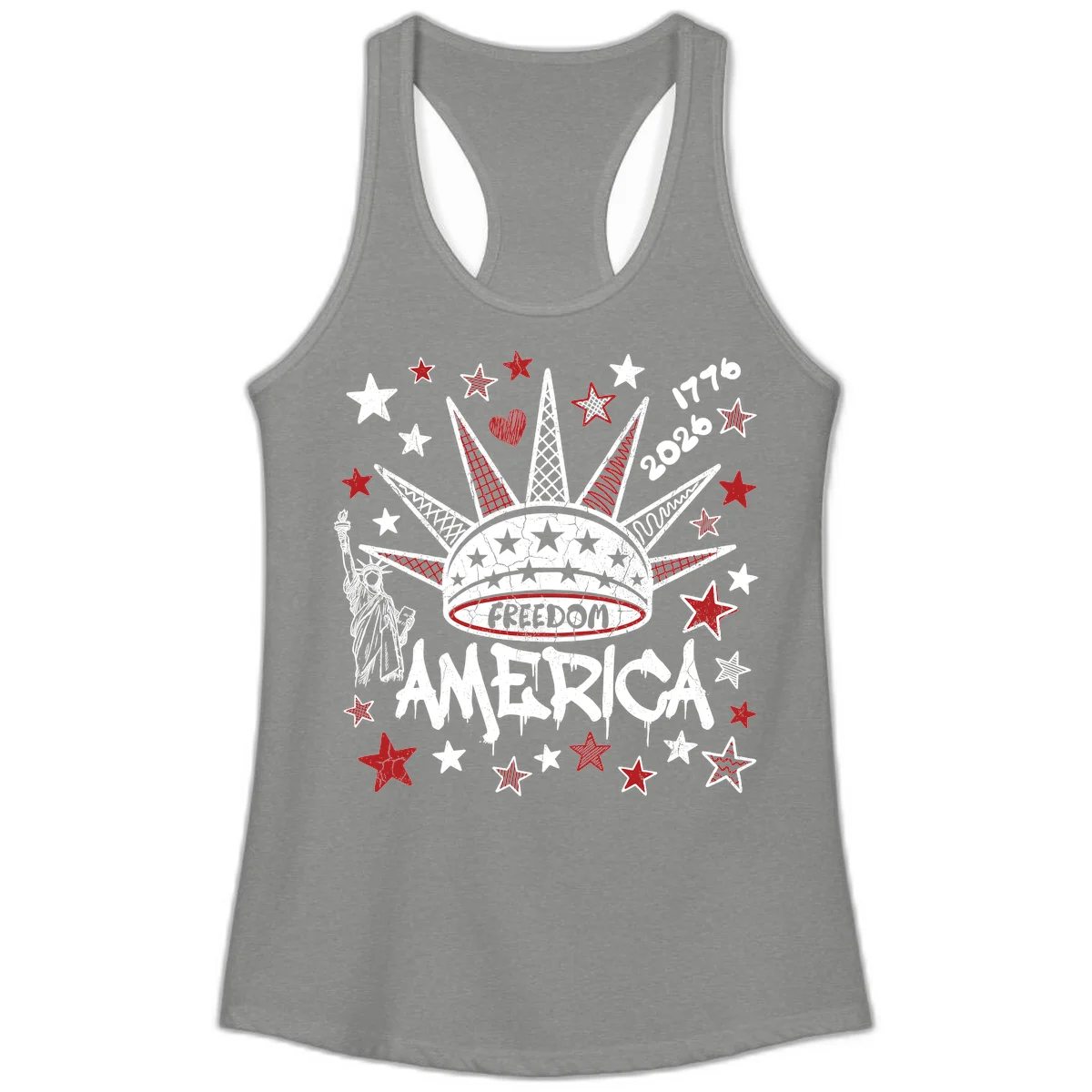 America's 250th Freedom Celebration Est 1776 2026 Ladies Tank in Heather Grey
