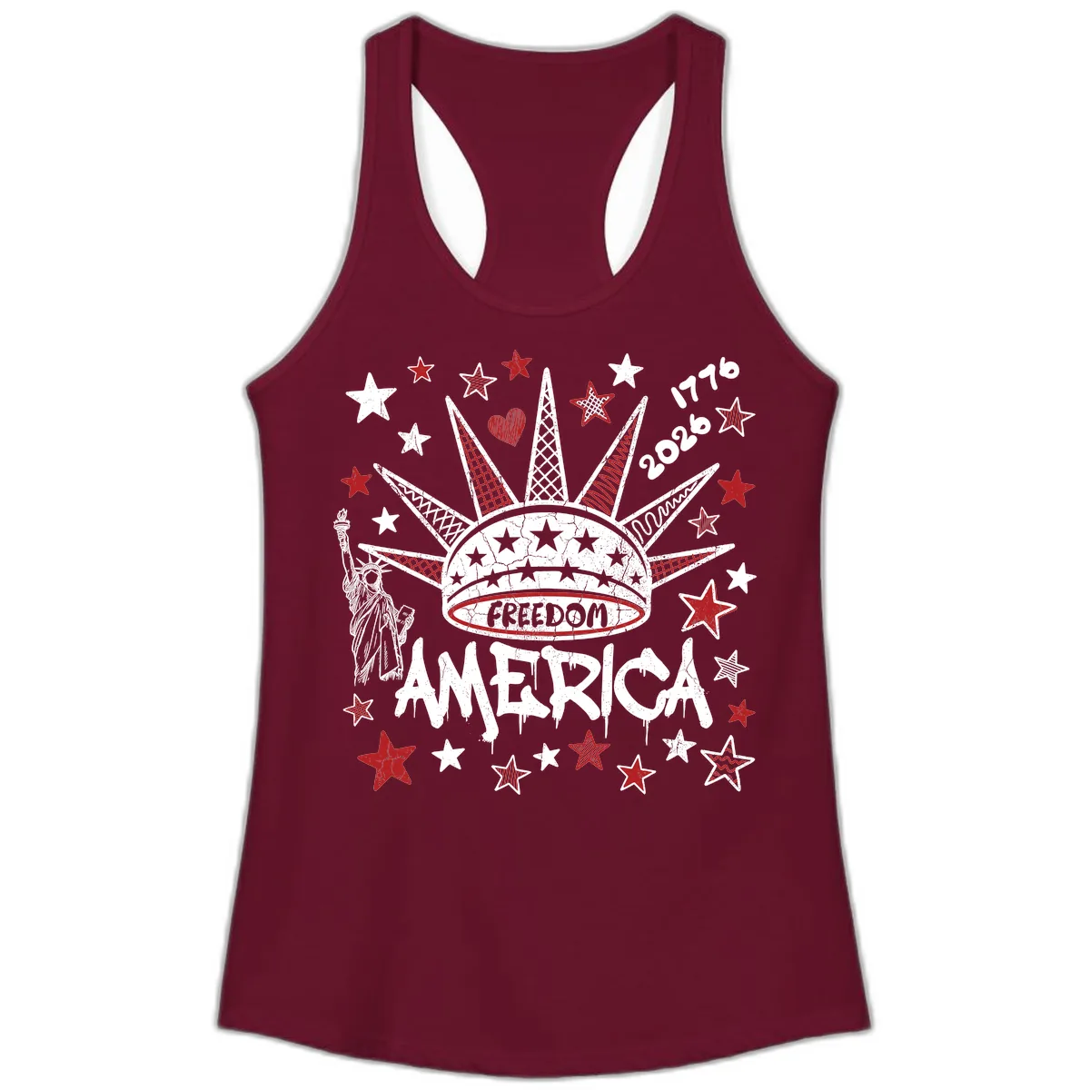 America's 250th Freedom Celebration Est 1776 2026 Ladies Tank in Solid Cardinal Red
