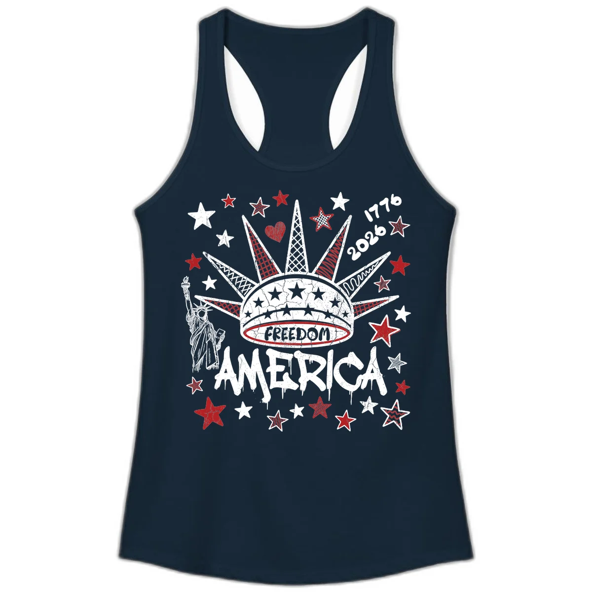 America's 250th Freedom Celebration Est 1776 2026 Ladies Tank in Solid Midnight Navy