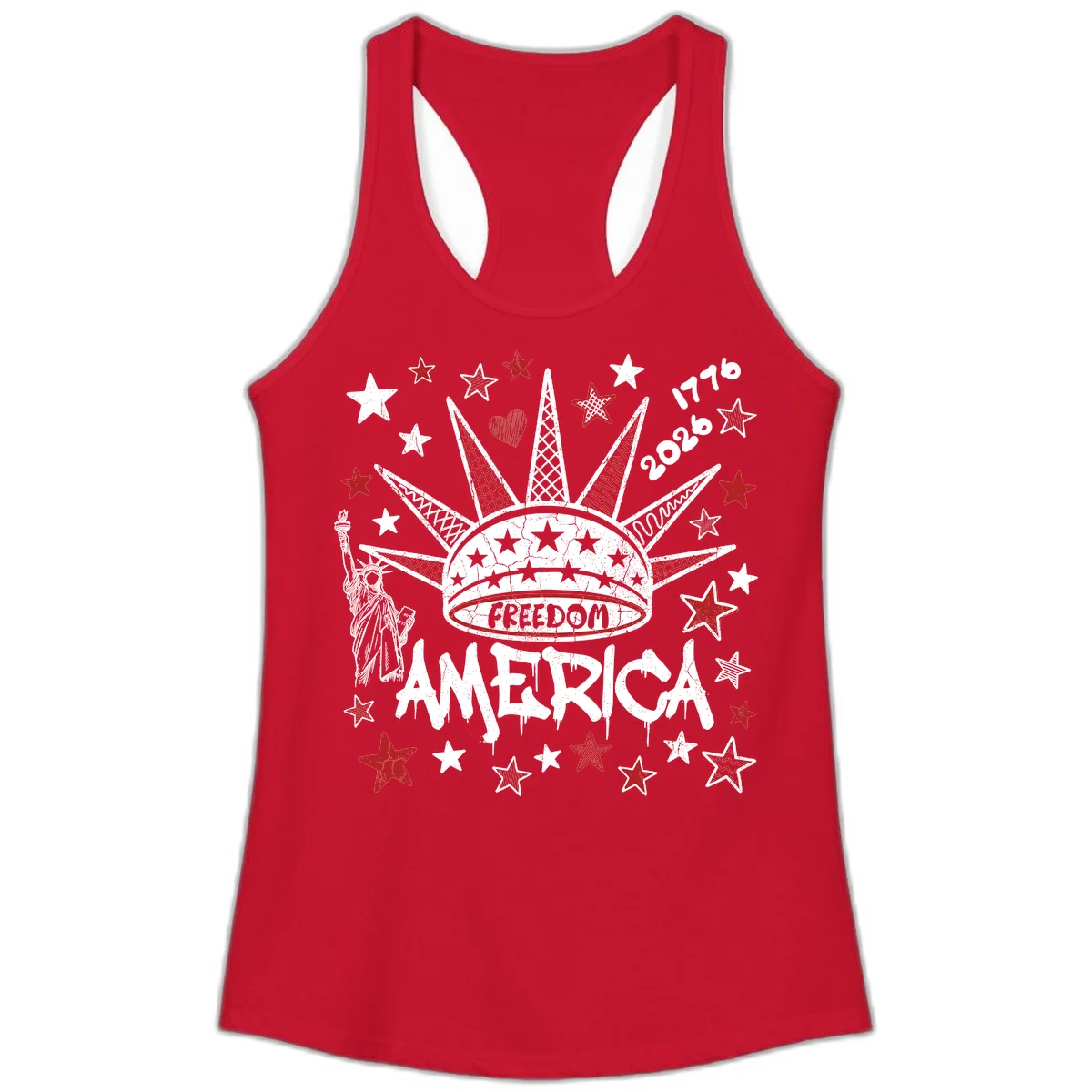 America's 250th Freedom Celebration Est 1776 2026 Ladies Tank in Solid Red