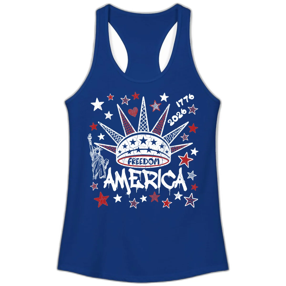 America's 250th Freedom Celebration Est 1776 2026 Ladies Tank in Solid Royal
