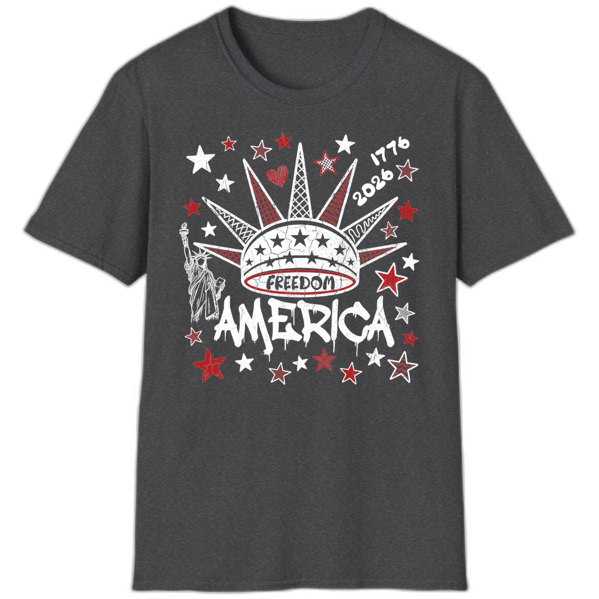 America's 250th Freedom Celebration Est 1776 2026 T-Shirt in Dark Heather