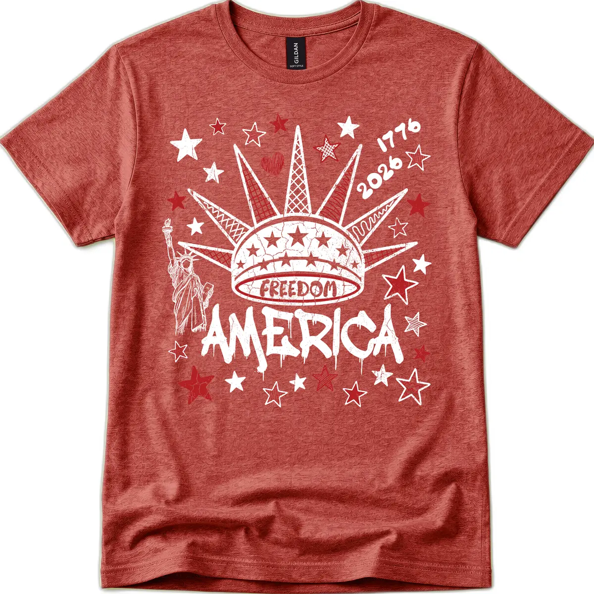 America's 250th Freedom Celebration Est 1776 2026 T-Shirt in Heather Cardinal