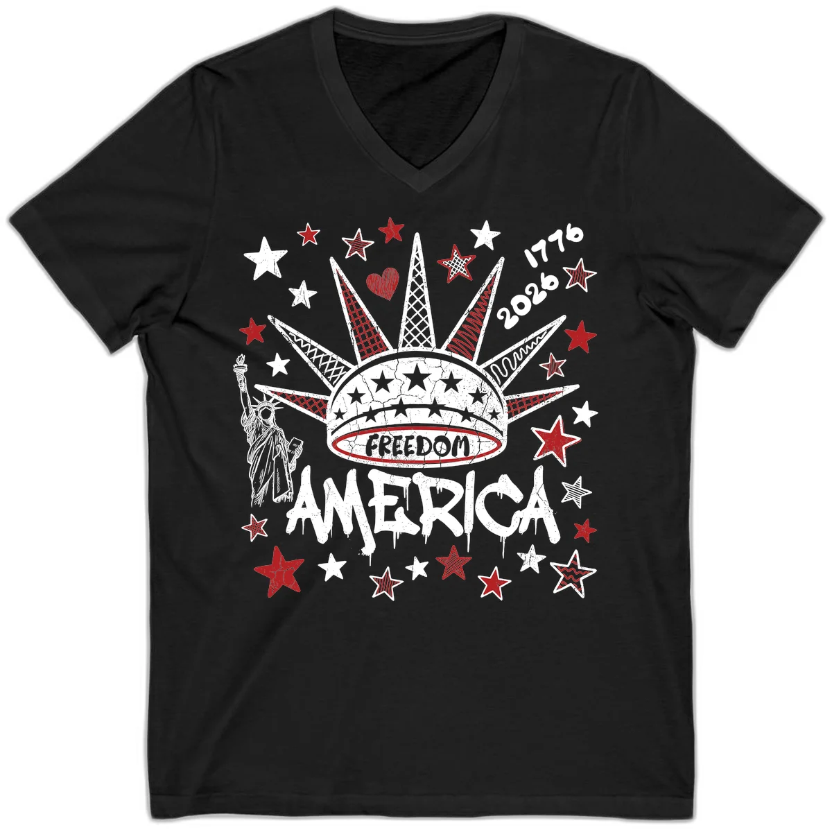 America's 250th Freedom Celebration Est 1776 2026 V-Neck in Black