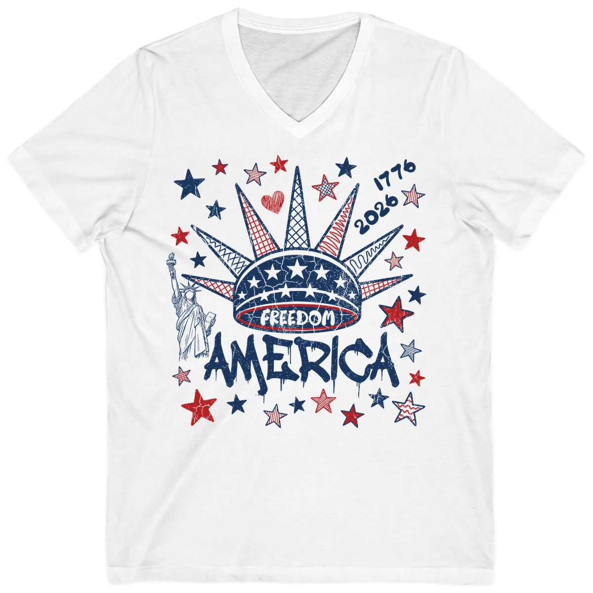 America's 250th Freedom Celebration Est 1776 2026 V-Neck in White