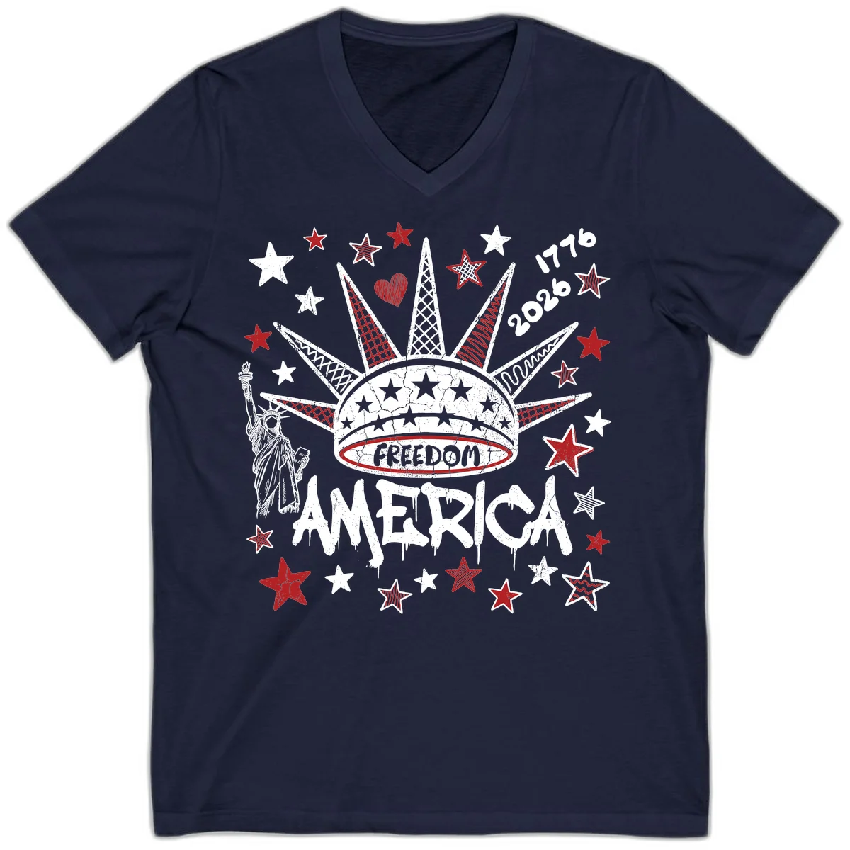 America's 250th Freedom Celebration Est 1776 2026 V-Neck in Navy