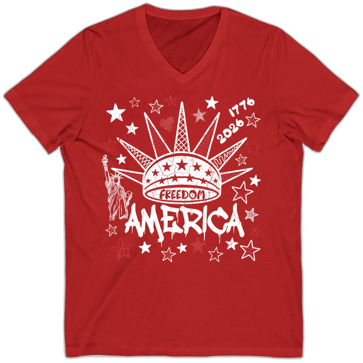 America's 250th Freedom Celebration Est 1776 2026 V-Neck in Red