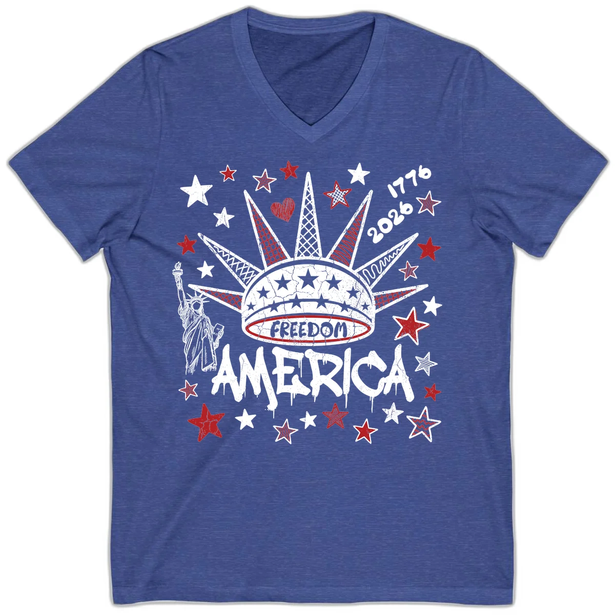 America's 250th Freedom Celebration Est 1776 2026 V-Neck in Heather True Royal