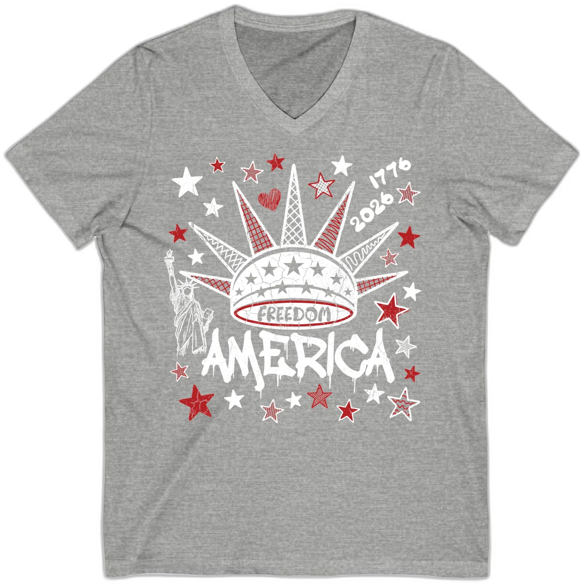 America's 250th Freedom Celebration Est 1776 2026 V-Neck in Athletic Heather