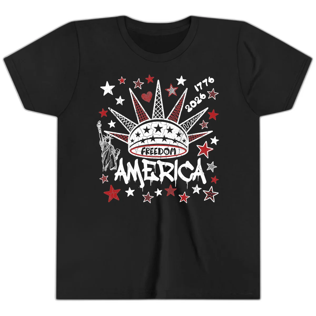 America's 250th Freedom Celebration Est 1776 2026 Youth T-Shirt in Black