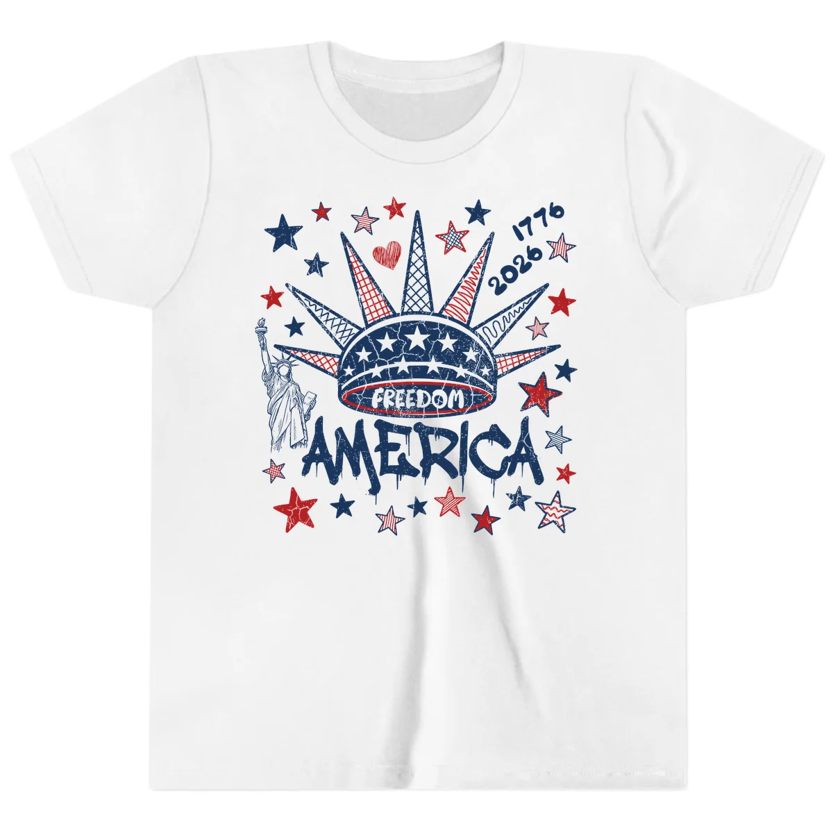 America's 250th Freedom Celebration Est 1776 2026 Youth T-Shirt in White
