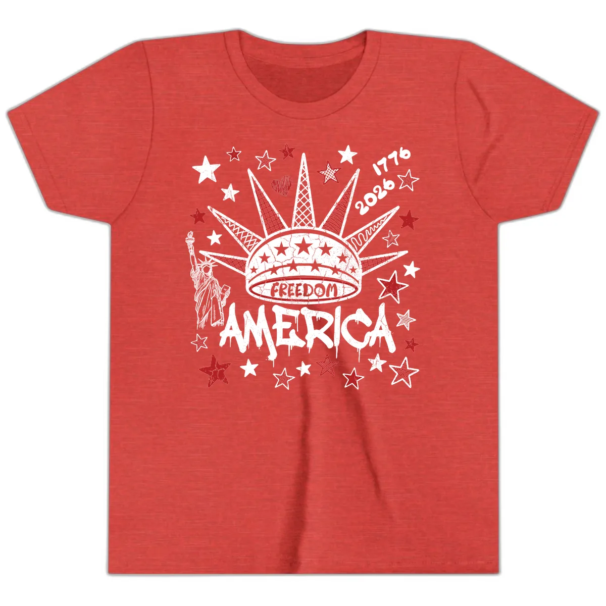 America's 250th Freedom Celebration Est 1776 2026 Youth T-Shirt in Heather Red
