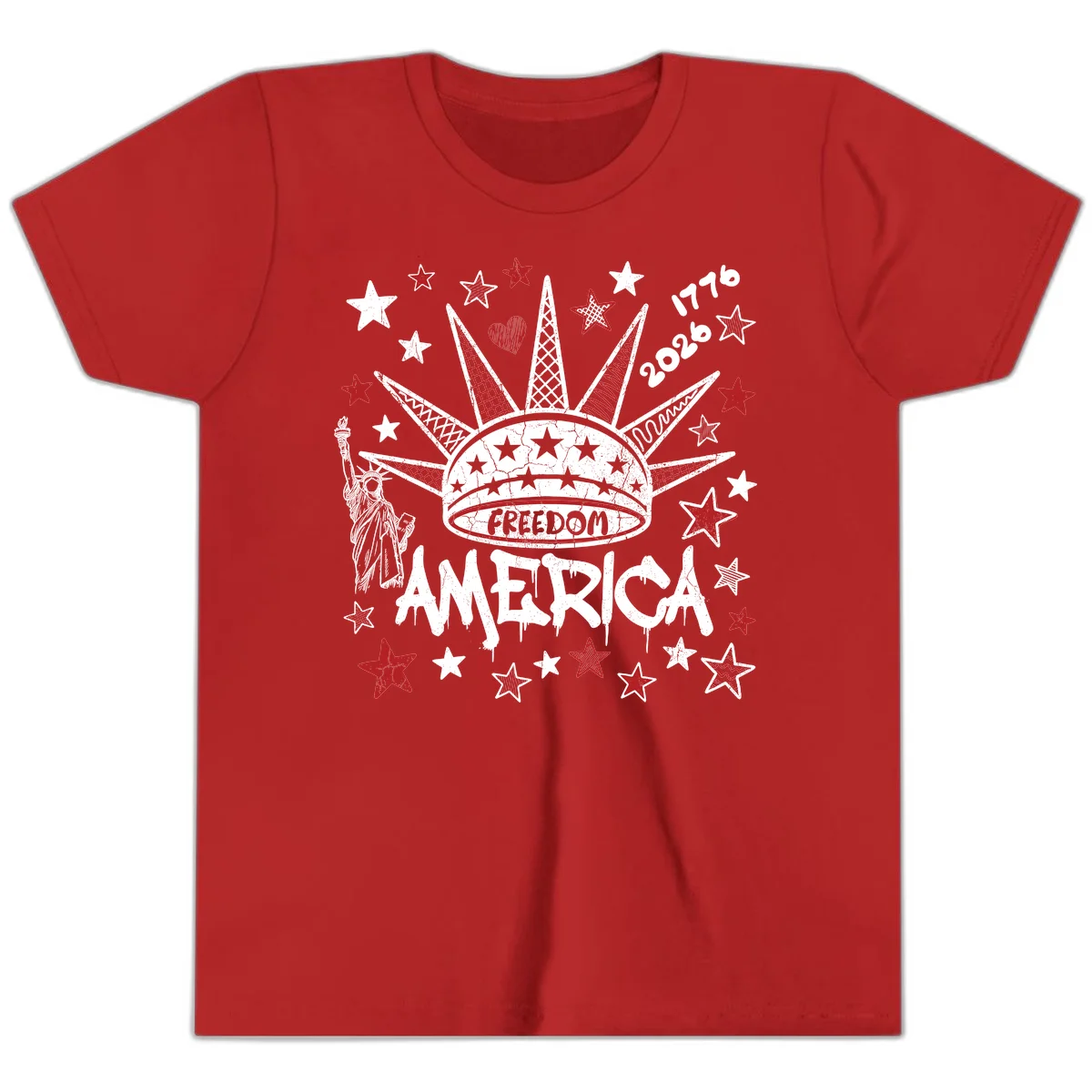 America's 250th Freedom Celebration Est 1776 2026 Youth T-Shirt in Red