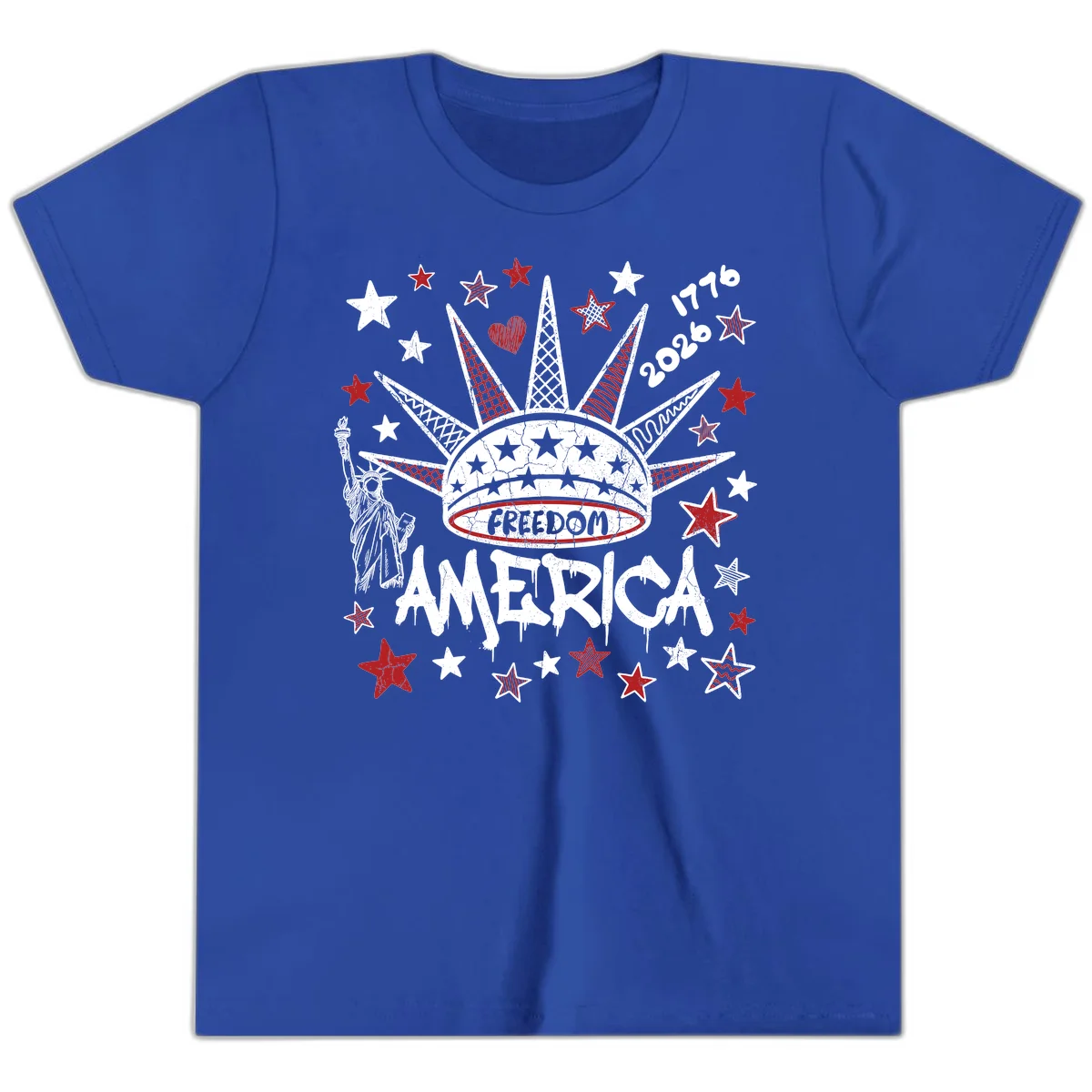 America's 250th Freedom Celebration Est 1776 2026 Youth T-Shirt in True Royal