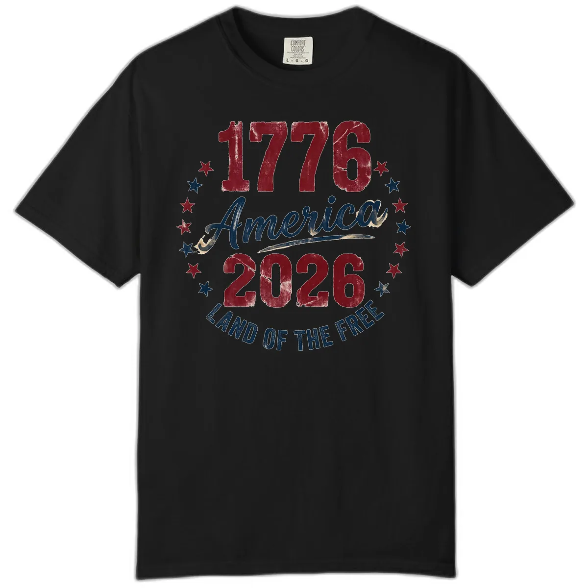 1776 America 2026 Land of the Free Commemoration Comfort Color in Black