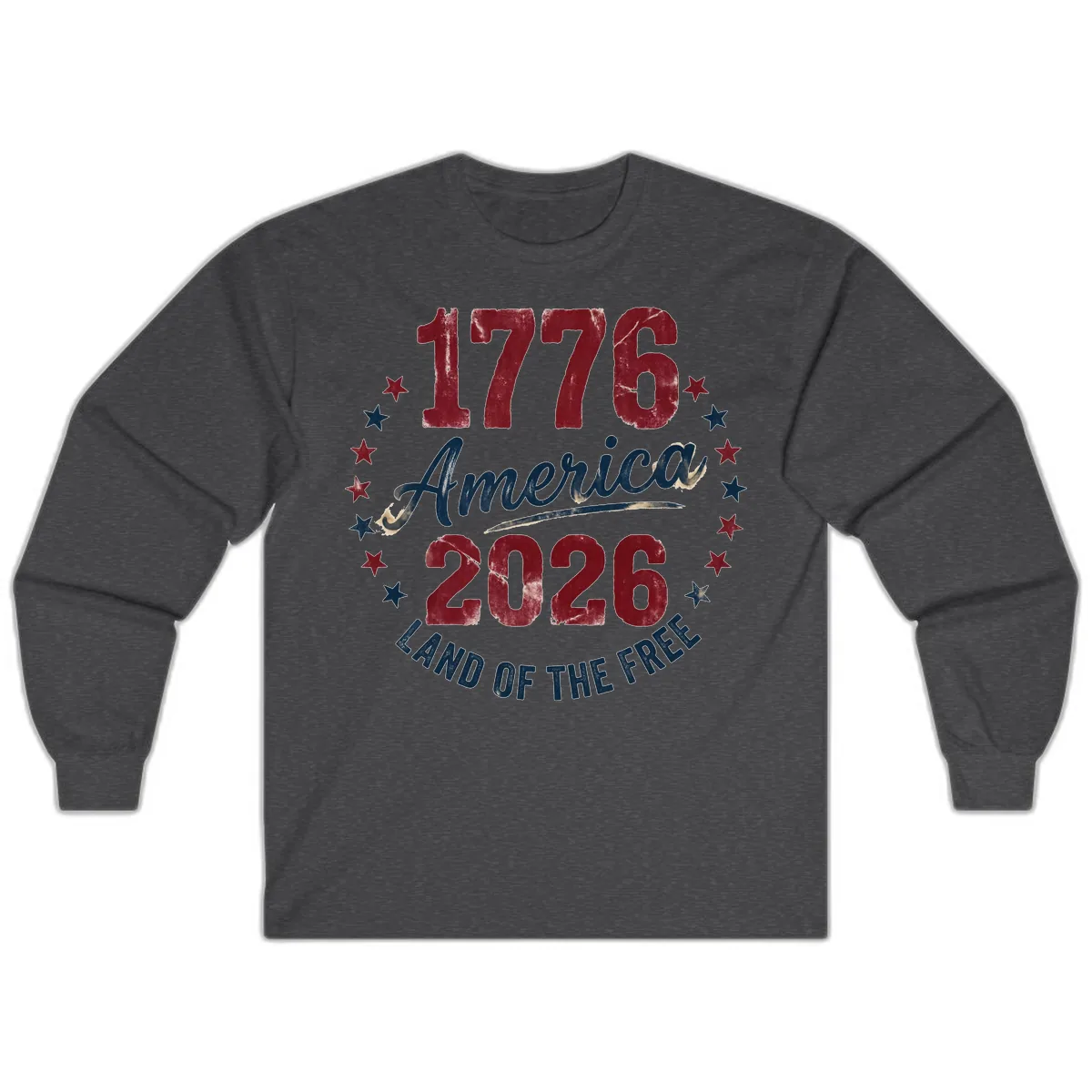 1776 America 2026 Land of the Free Commemoration Long Sleeve in Dark Heather