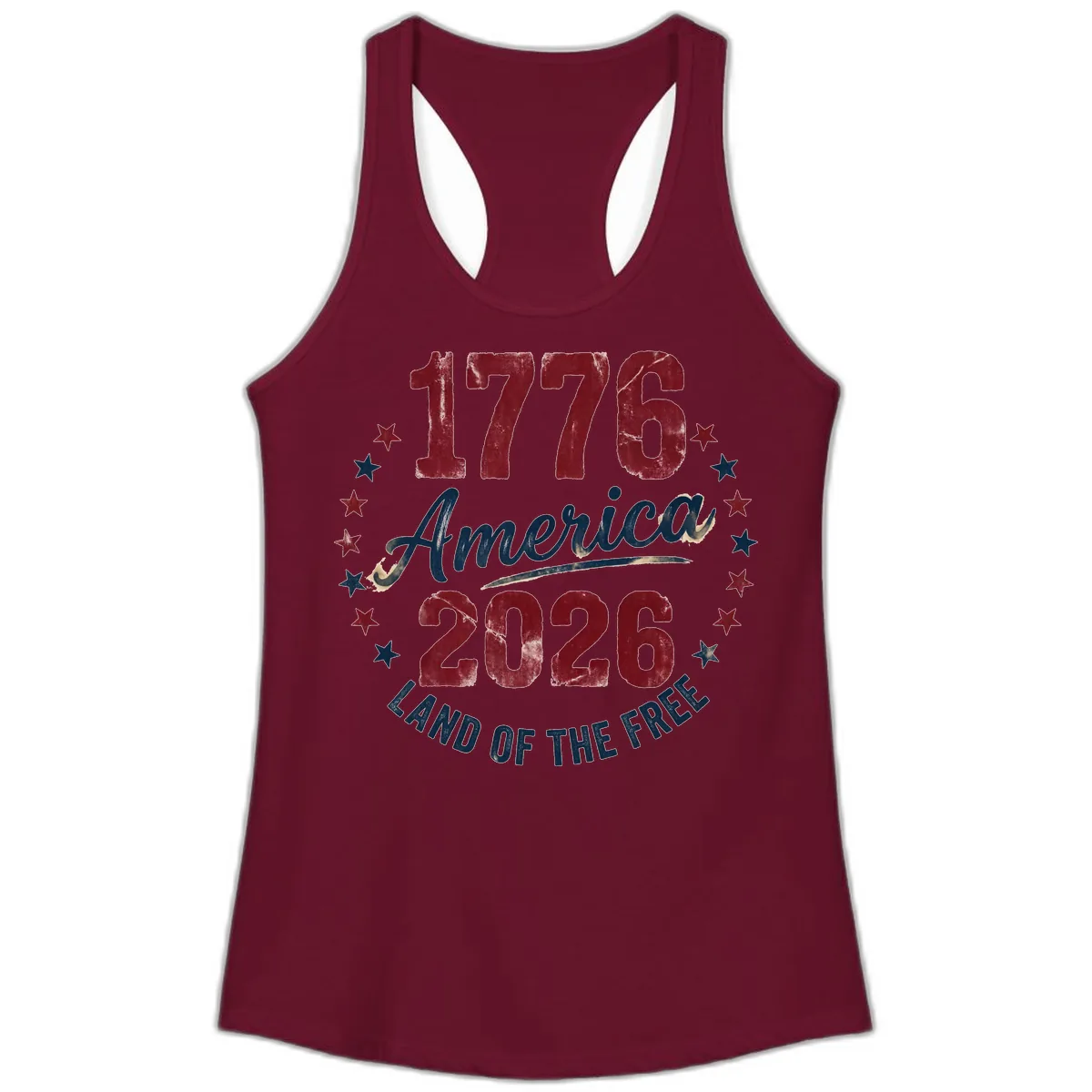 1776 America 2026 Land of the Free Commemoration Ladies Tank in Solid Cardinal Red
