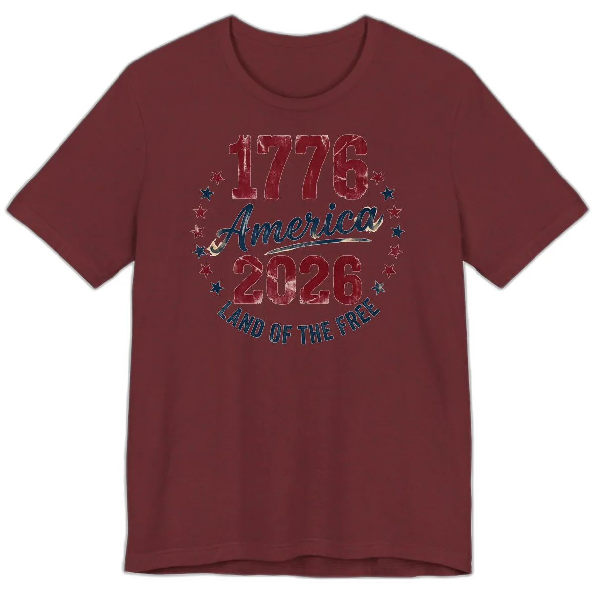 1776 America 2026 Land of the Free Commemoration Premium T-Shirt in Heather Cardinal