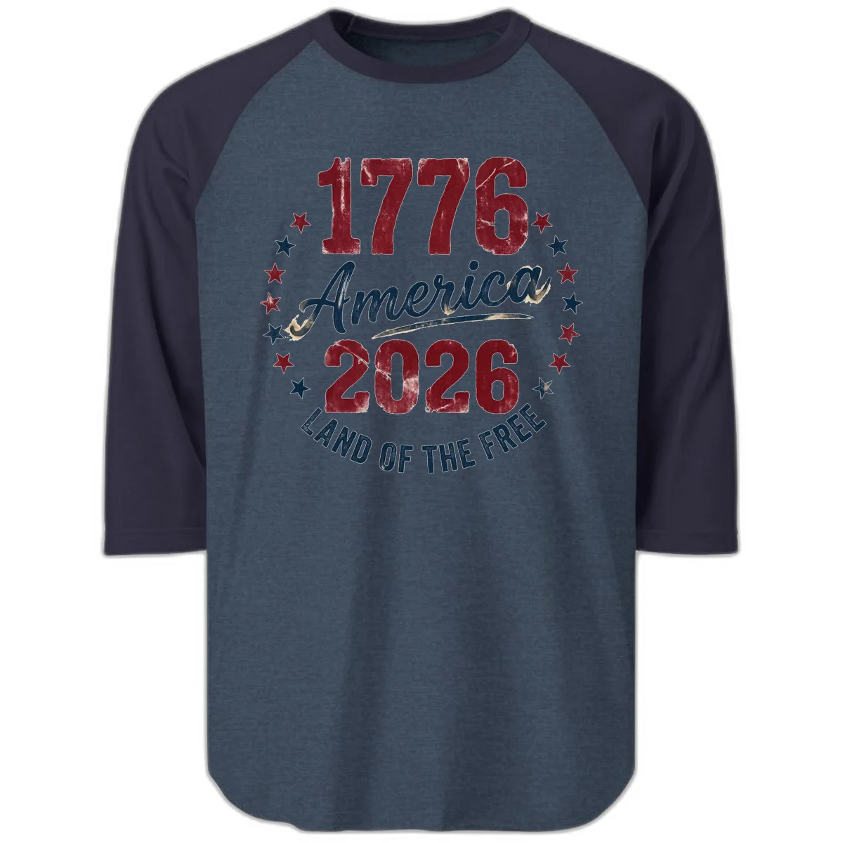 1776 America 2026 Raglan 3/4 in Heather Denim Navy