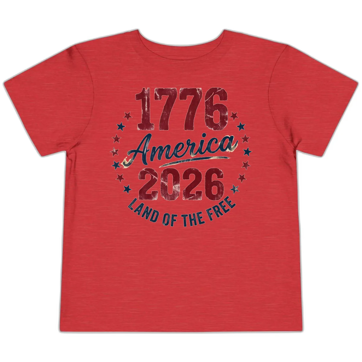 1776 America 2026 Land of the Free Commemoration Toddler T-Shirt in Heather Red